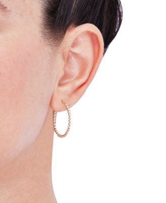 Polished Beaded Tube Small Hoop Earrings in 10k Gold, 25mm
