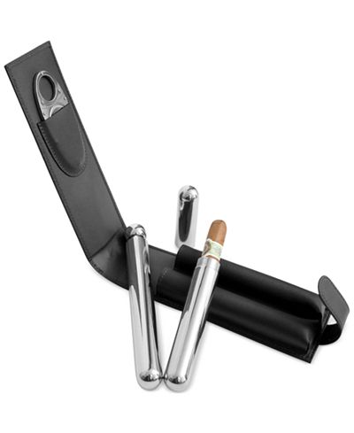 Royce Leather Stainless Steel Cigar and Flask Set