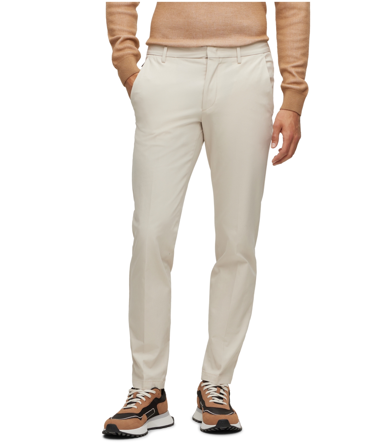 Shop Hugo Boss Boss By  Men's Stretch Slim-fit Trousers In Open White