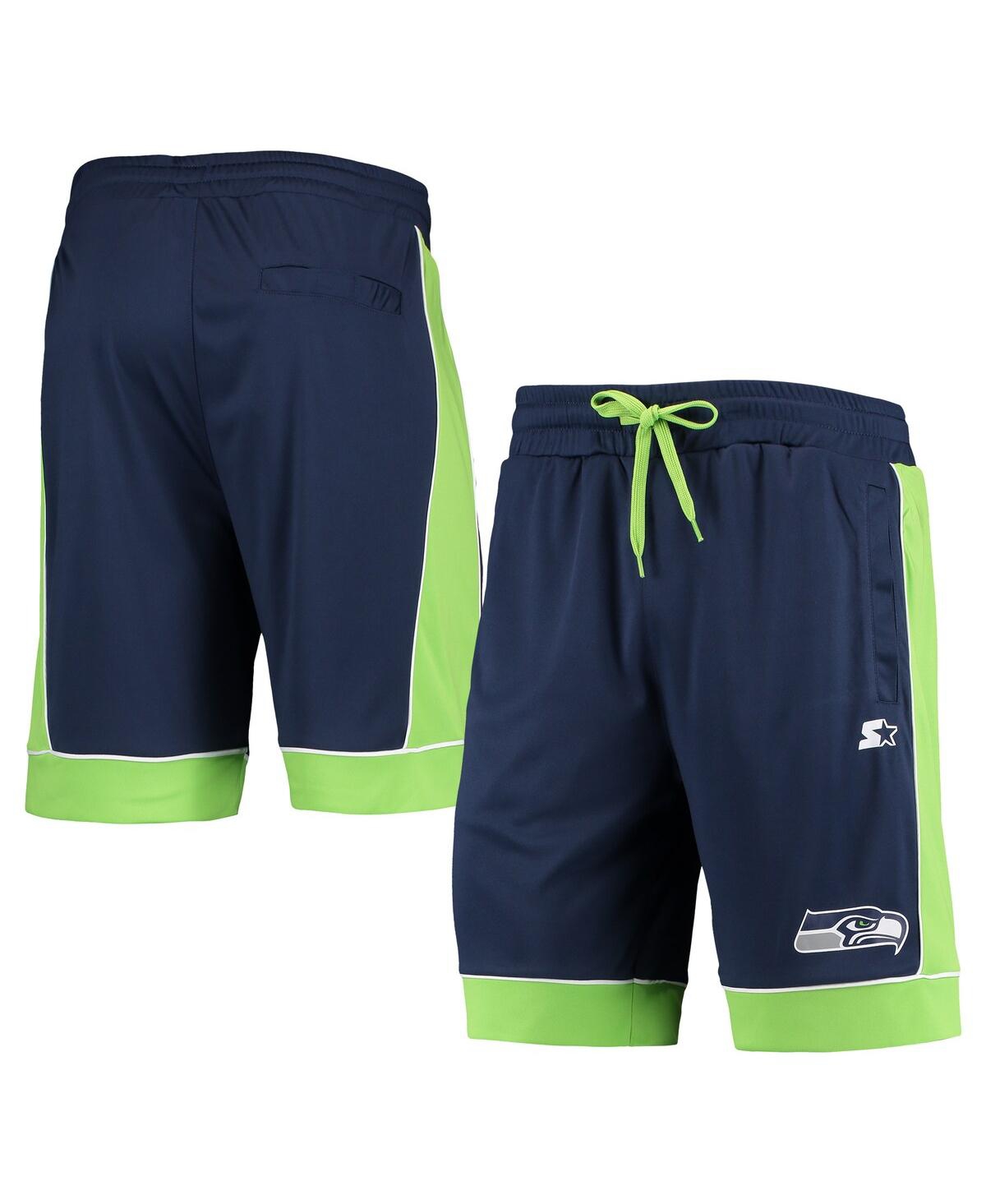 Shop Starter Men's  College Navy, Neon Green Seattle Seahawks Fan Favorite Fashion Shorts In Navy,neon Green