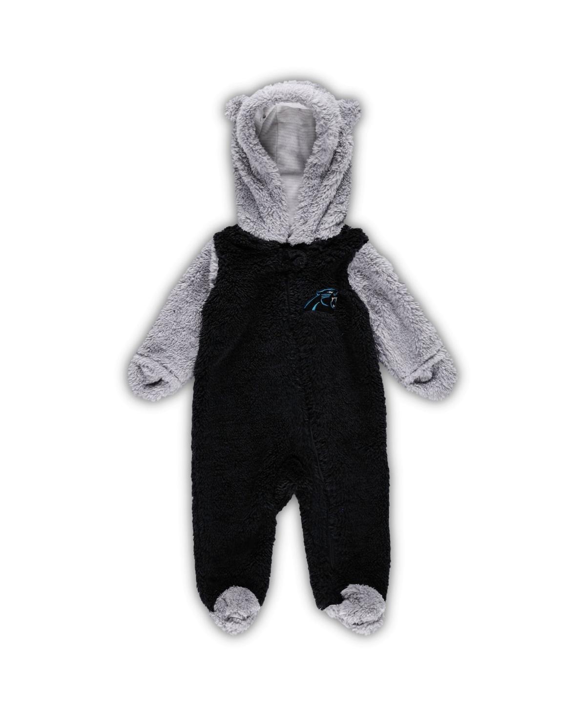 Shop Outerstuff Newborn And Infant Boys And Girls Black, Gray Carolina Panthers Game Nap Teddy Fleece Bunting Full-z In Black,gray