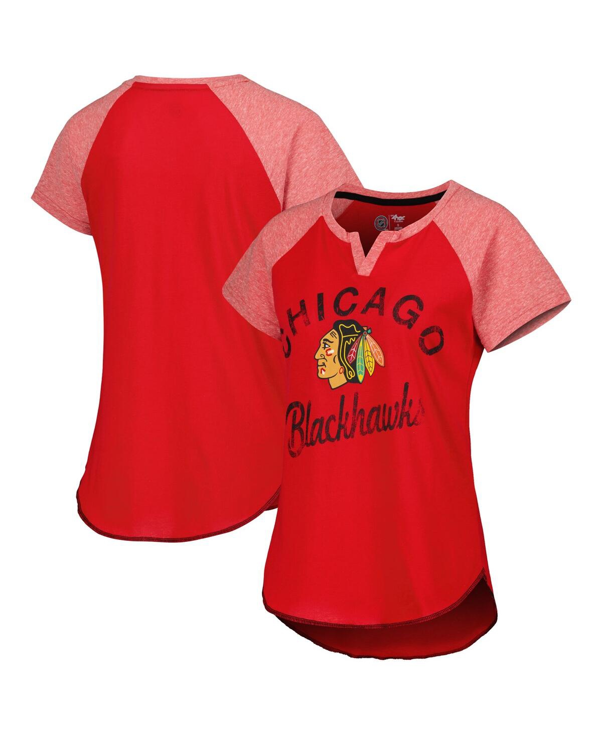 Starter Women's  Red Chicago Blackhawks Grand Slam Raglan Notch Neck T-shirt