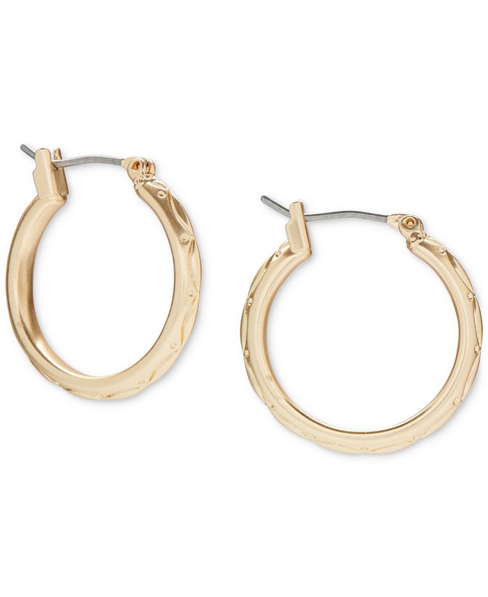 Lucky Brand Gold-Tone Small Etched Hoop Earrings, 0.81