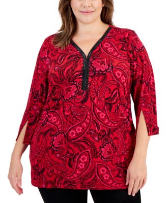 JM Collection Plus Size Nancy Paisley Print Wrap Top