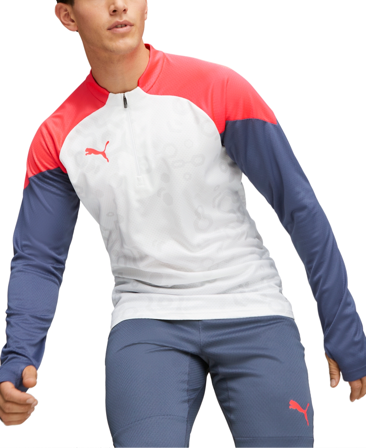 Puma Men's Individualcup Moisture Wicking Crewneck Long-sleeve Training T-shirt In  White-fire Orchid