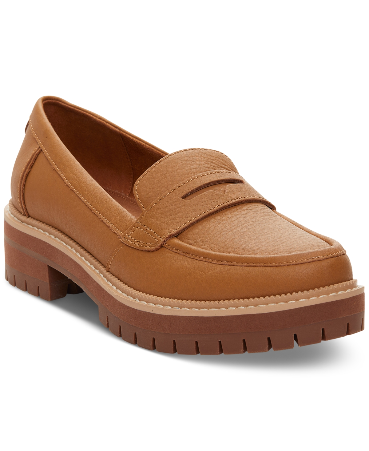 Shop Toms Women's Cara Lug Sole Penny Loafers In Tan Leather