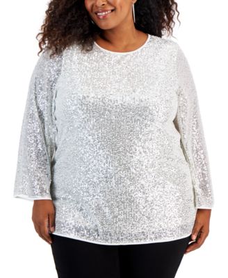 JM Collection - Plus Size Sequined Knit Pullover Tunic