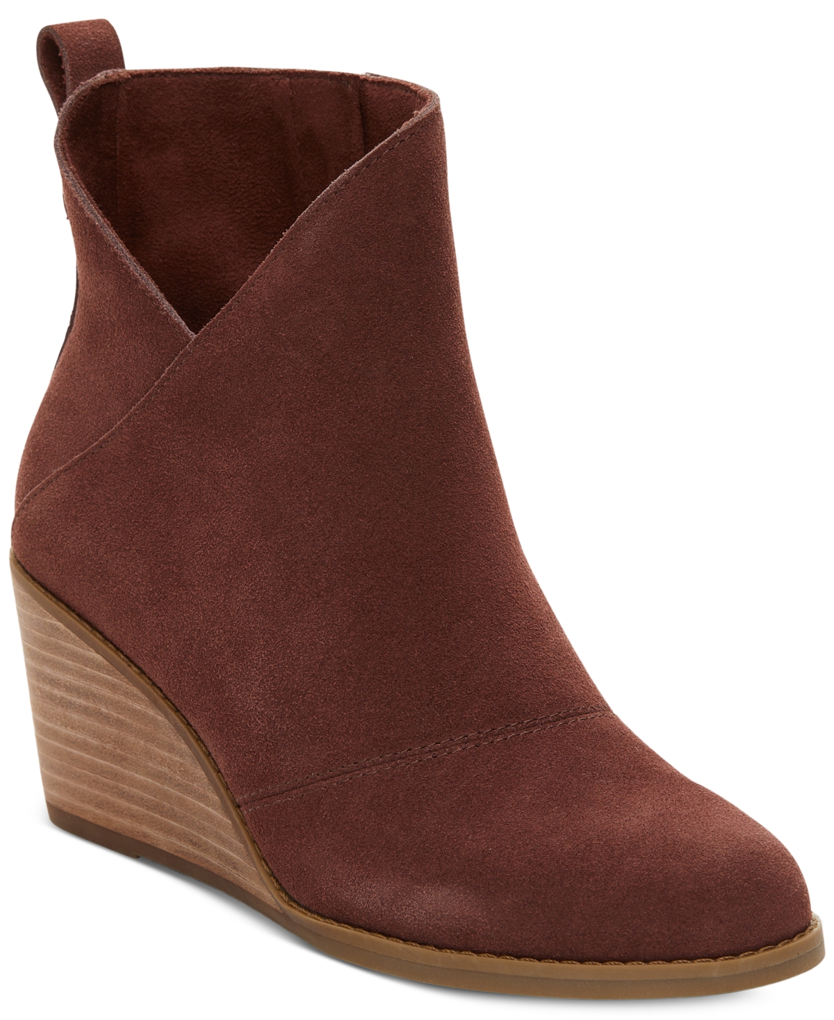 Toms Women's Sutton Asymmetrical Cutout Wedge Booties In Chestnut Suede