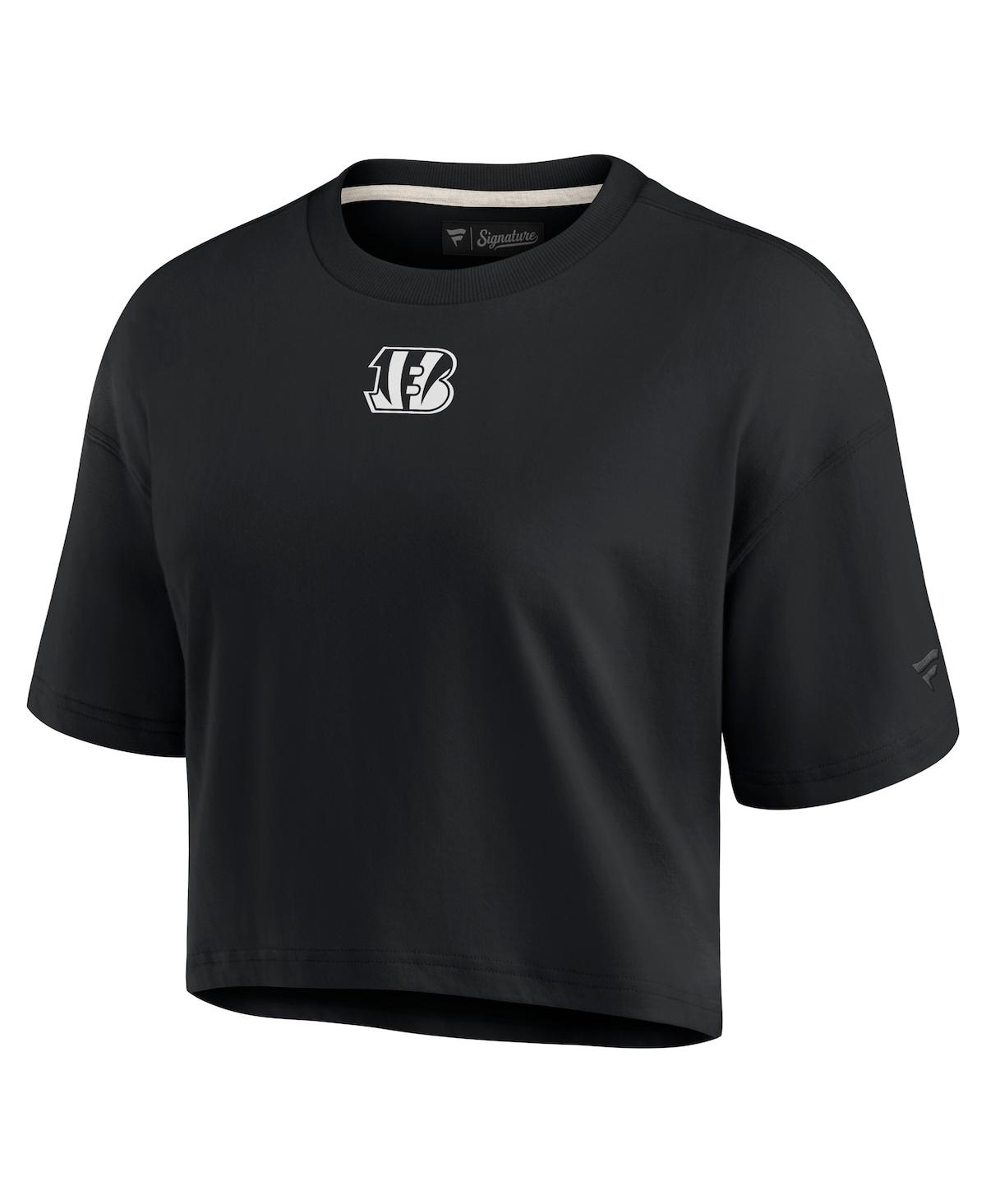 Shop Fanatics Signature Women's  Black Cincinnati Bengals Super Soft Short Sleeve Cropped T-shirt