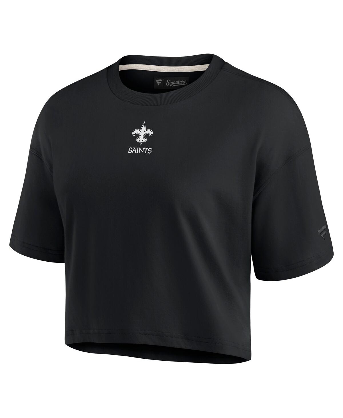 Shop Fanatics Signature Women's  Black New Orleans Saints Super Soft Short Sleeve Cropped T-shirt