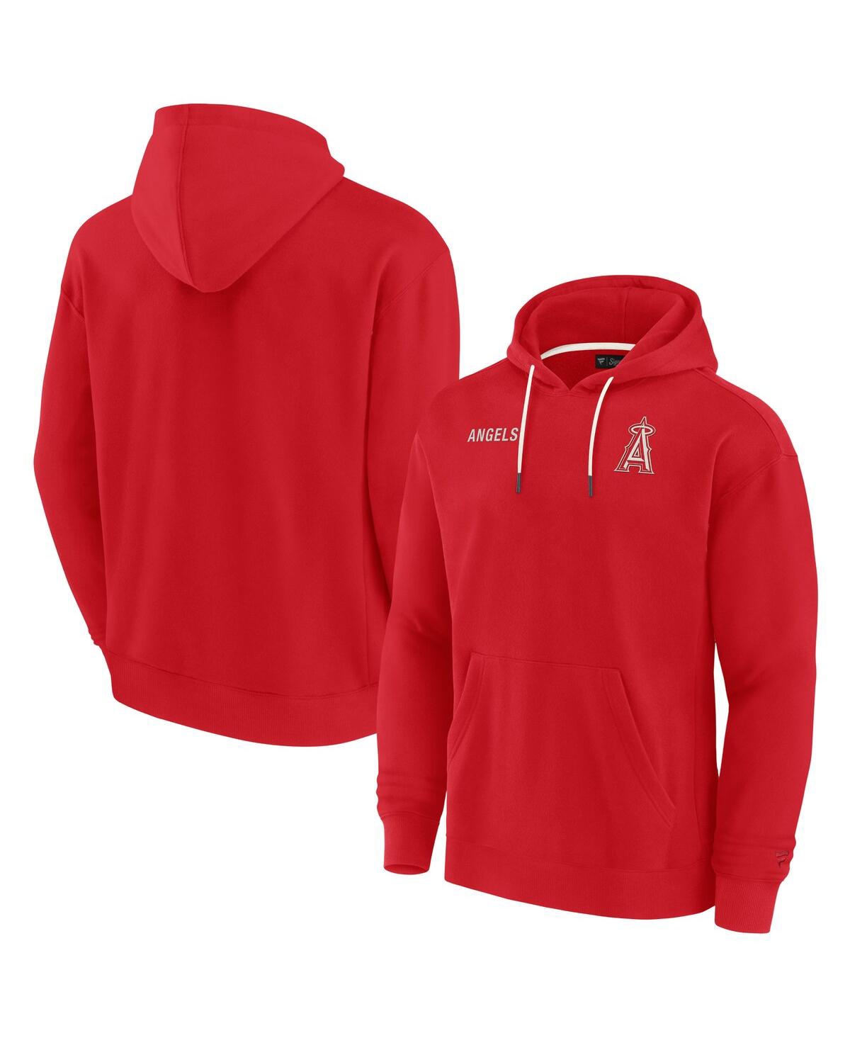 Shop Fanatics Signature Men's And Women's  Red Los Angeles Angels Super Soft Fleece Pullover Hoodie