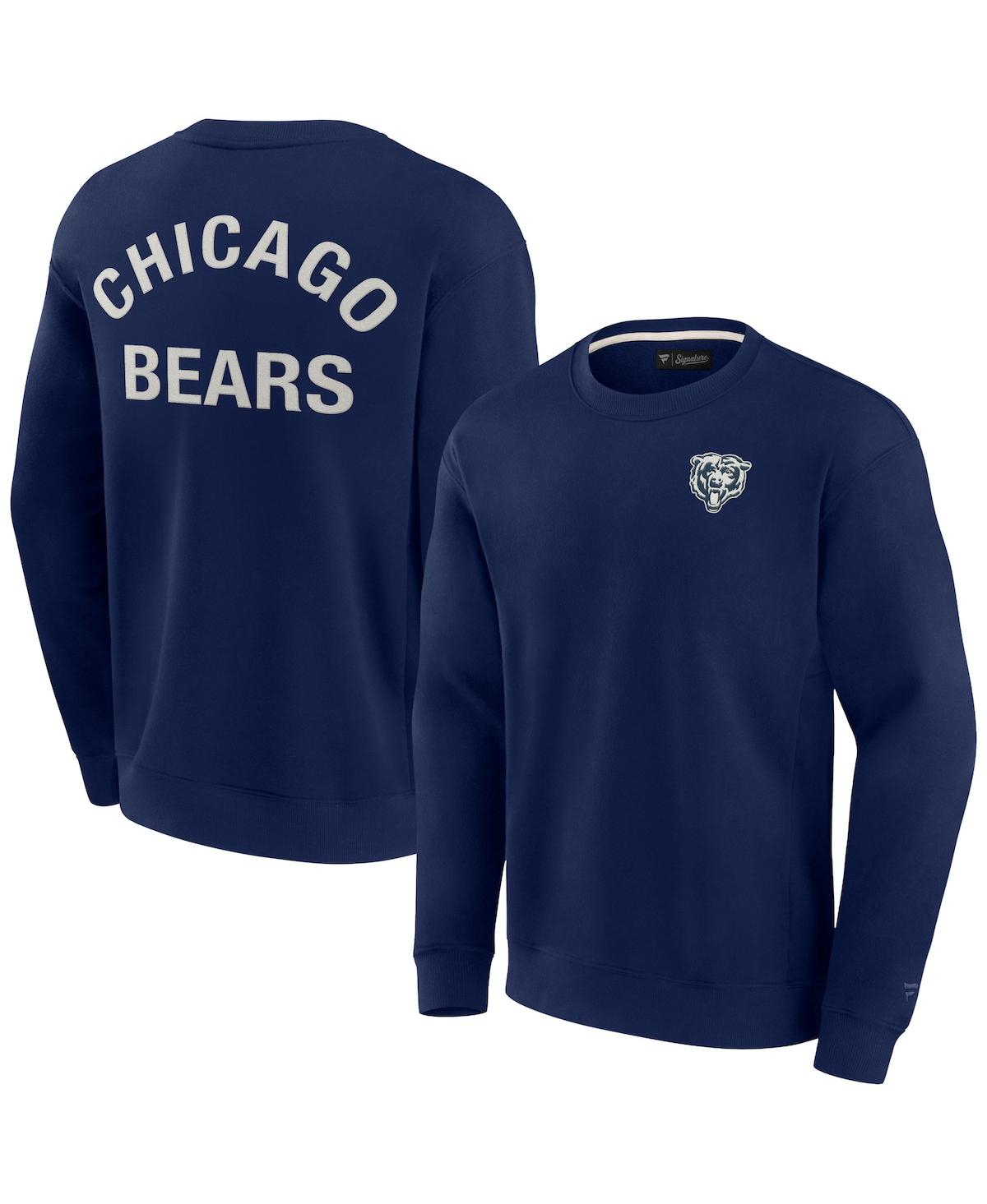 Fanatics Signature Men's And Women's  Navy Chicago Bears Super Soft Pullover Crew Sweatshirt
