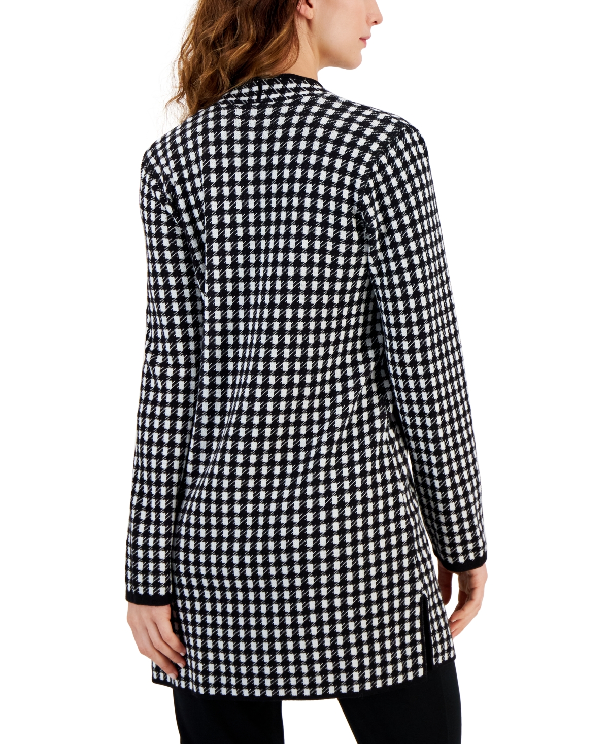 Kasper Women s Printed Long Sleeve Sweater Jacket Black White Smart Closet