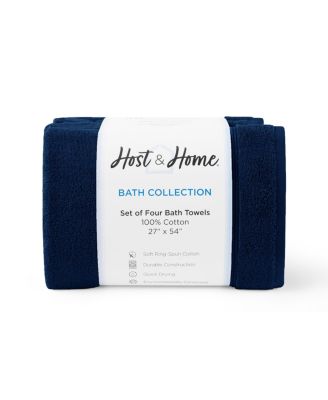 Host & Home Bath Towels, 4-Pack, 27x54, 600 GSM, Ringspun Cotton, Solid Colors, Double-Stitched, Striped Dobby Border