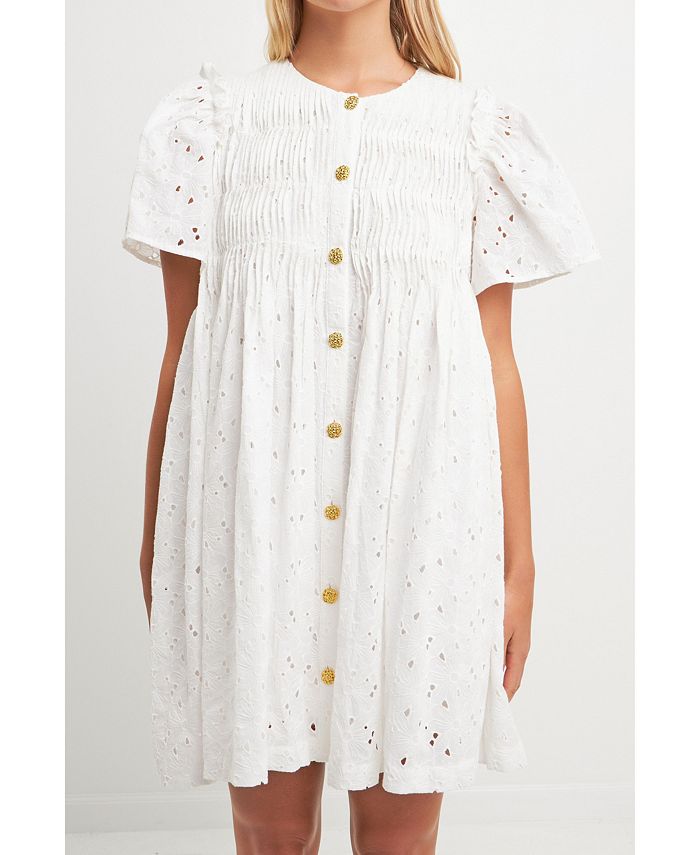 White pleated deals smock dress