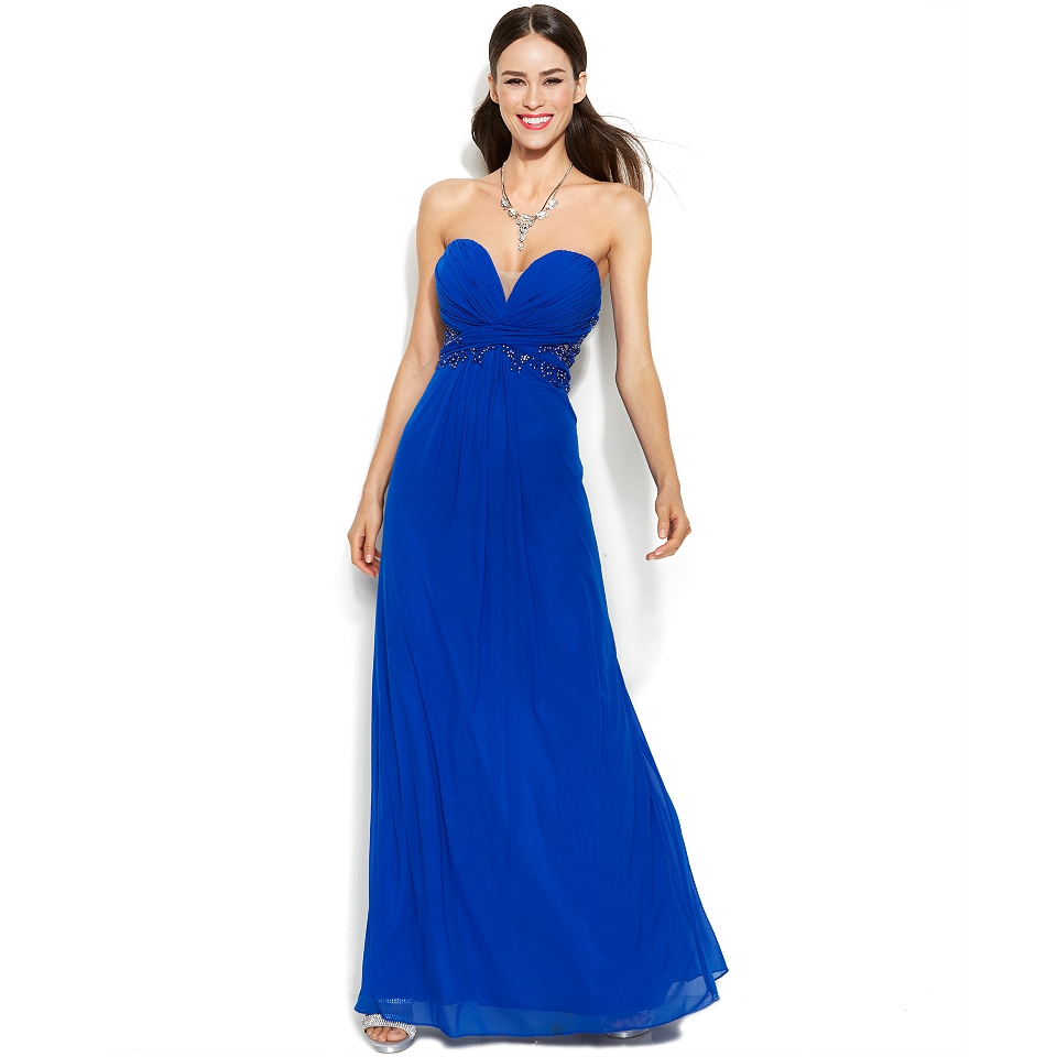 Xscape Embellished Illusion Lace Strapless Gown   Dresses   Women