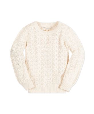 Hope and Henry Girls' Long Balloon Sleeve Pointelle Pullover Sweater, Kids