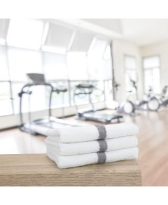 Power Gym Hand Towels (12 Pack),  16x27, White with Colored Stripe, 100% Ring-Spun Cotton