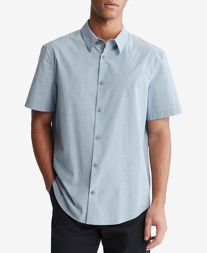 Calvin Klein Men's Stretch Slim Fit End-on-End Short-Sleeve Shirt - Blissful Blue