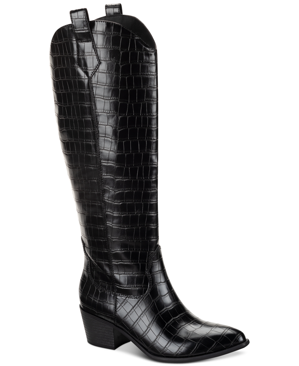 Sun + Stone Dollyy Pointed-toe Western Boots, Created For Macy's In Black Croc