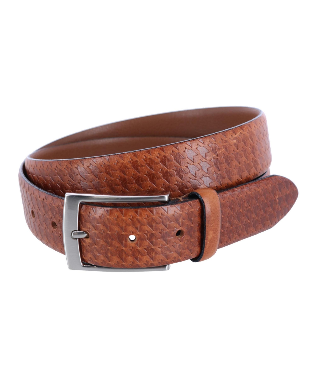 Trafalgar Men's Watson Houndstooth Embossed 35mm Leather Belt In Cognac