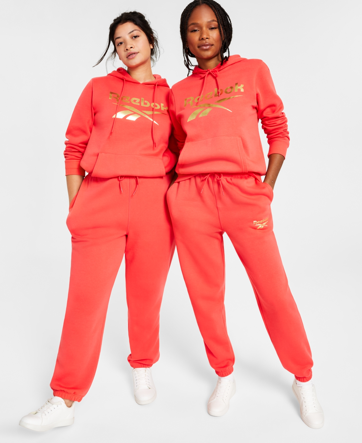 Shop Reebok Women's Metallic Foil Logo Fleece Jogger Sweatpants, A Macy's Exclusive In Cherry
