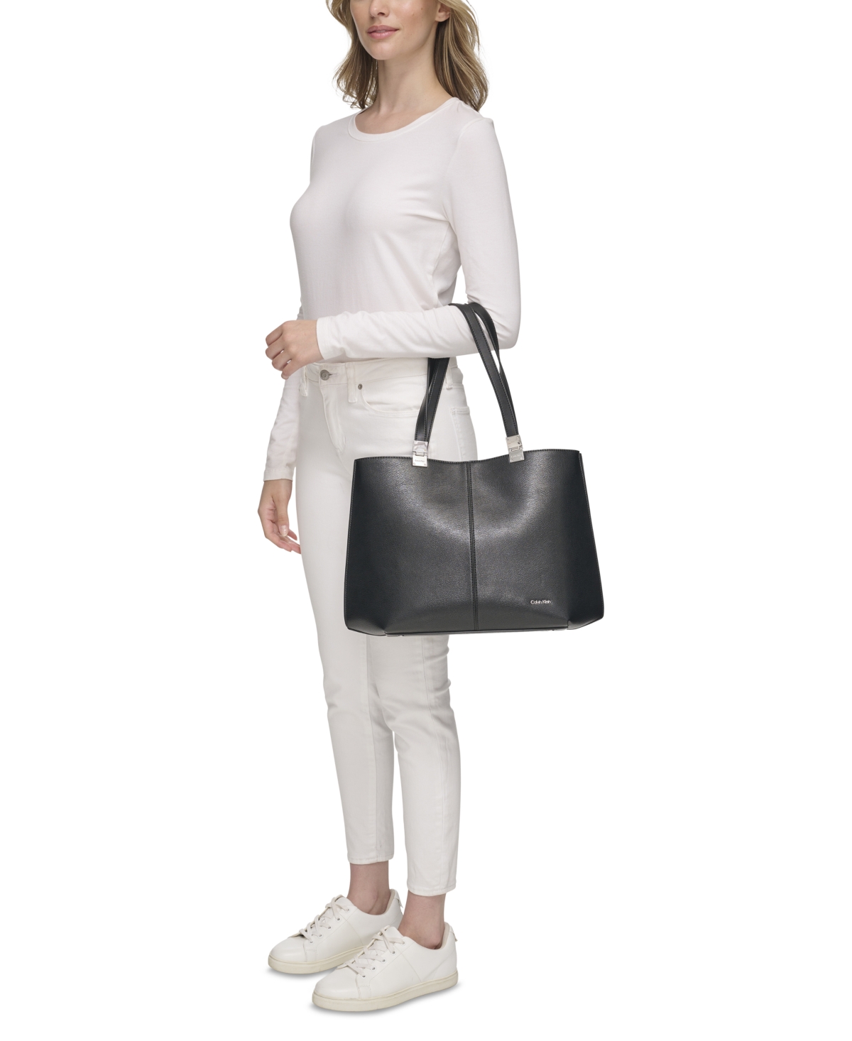 Shop Calvin Klein Granite Tote Bag With Magnetic Snap In Cherub White