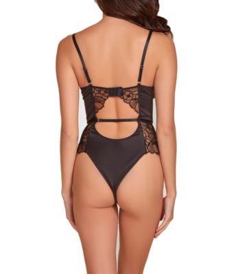 Women's Lace and Satin 1 Piece Lingerie Bodysuit with Keyholes