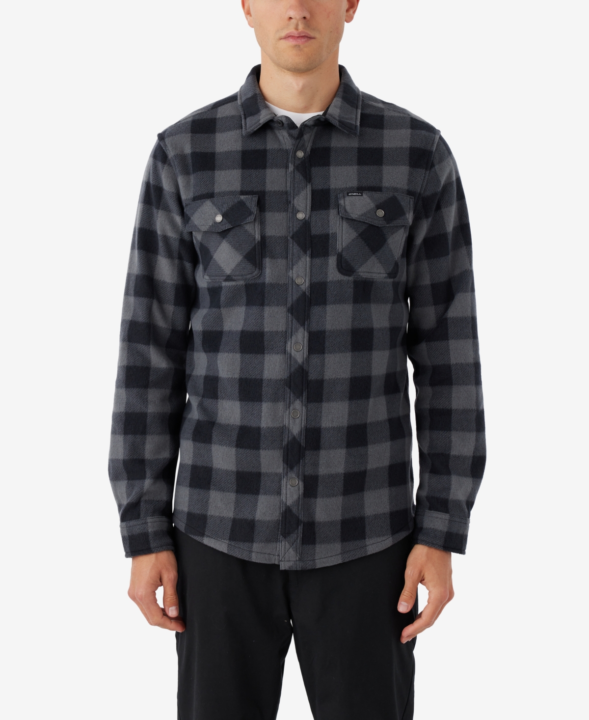 O'neill Glacier Check Fleece Snap-up Shirt In Graphite
