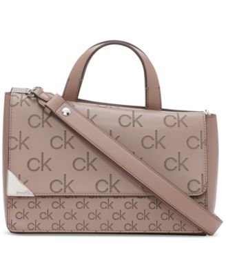Calvin Klein - Basalt Signature Embossed Asymmetrical Small Faux Leather Satchel