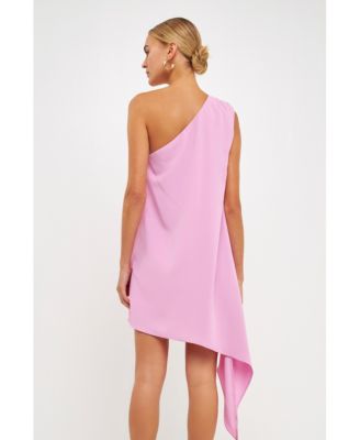 Women's Shoulder Pintucked Asymmetrical Mini Dress