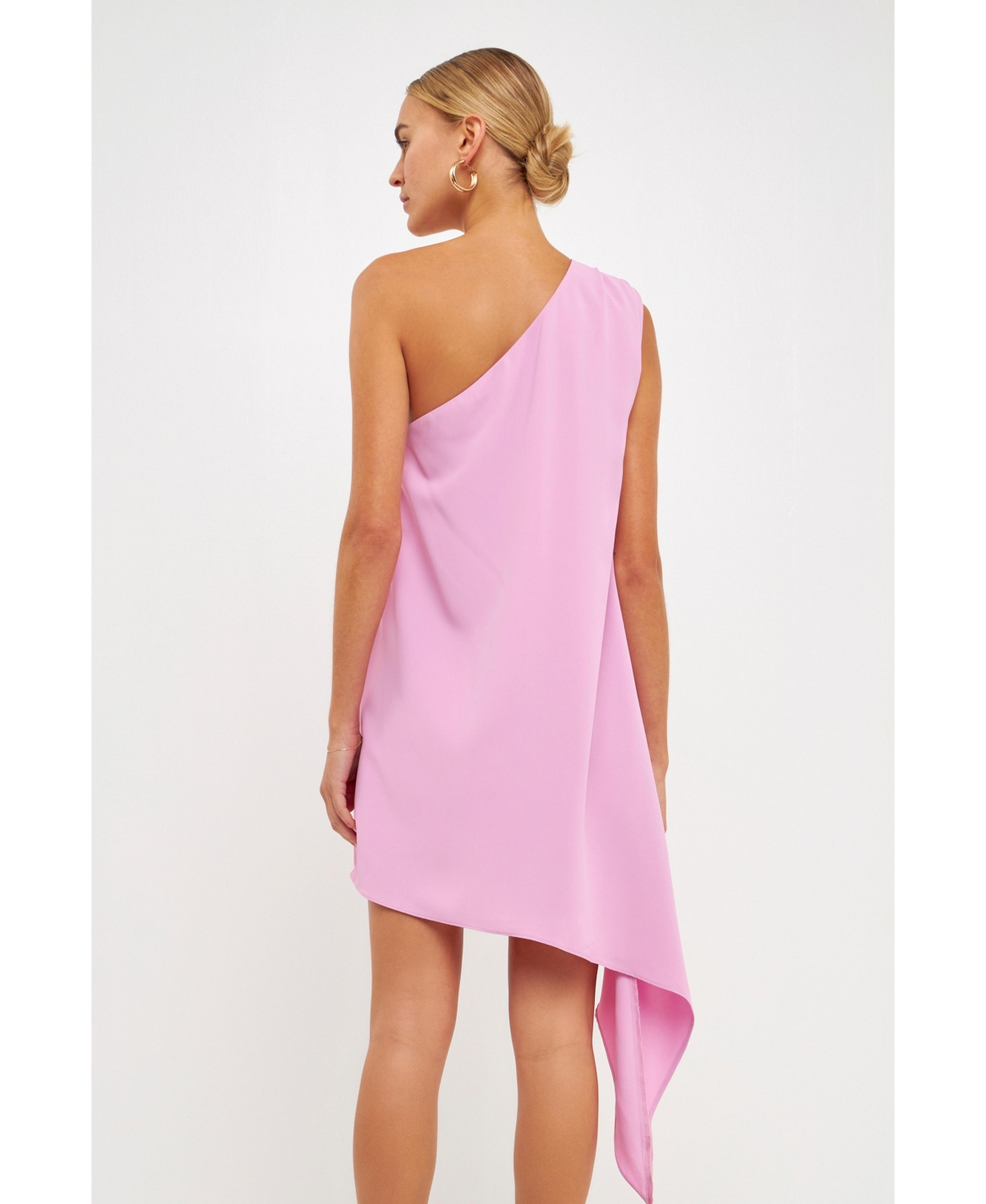 endless rose Women's Floral Print Shoulder Pintucked Asymmetrical Mini Dress