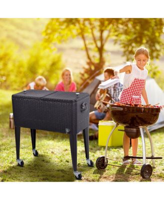 Outdoor Rattan 80QT Party Portable Rolling Cooler Cart Ice Beer
