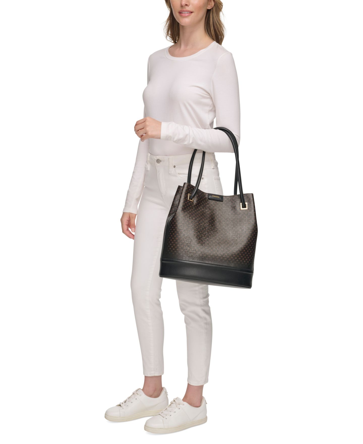Женская сумка Calvin Klein Ash Signature Tote with Magnetic Snap, цвет: Коричневый хаки / Чёрный — фото 6
