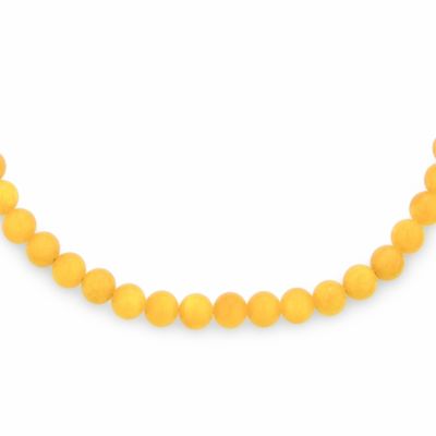 Plain Simple Smooth Classic Yellow Orange Created Synthetic Jade Round 10MM Bead Strand Necklace Silver Plated Toggle Clasp