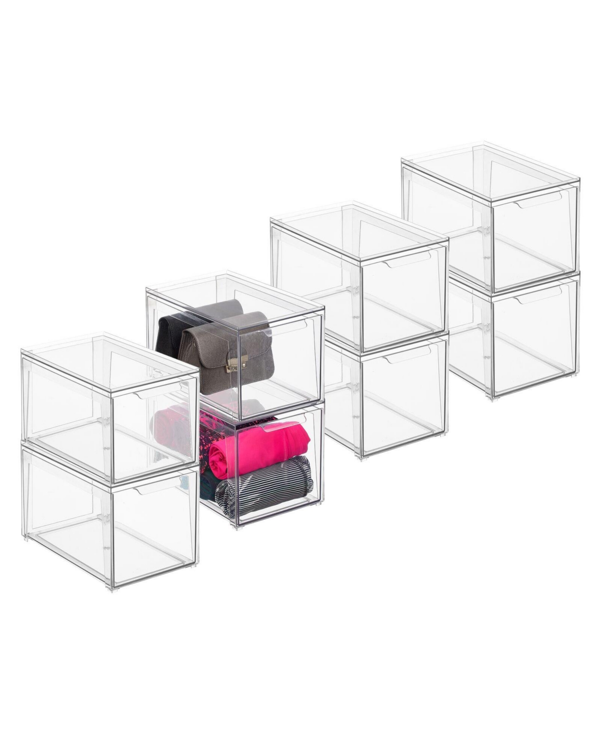 Stackable Closet Storage Bin Box with Pull-Out Drawer, Large - 8 Pack - Clear