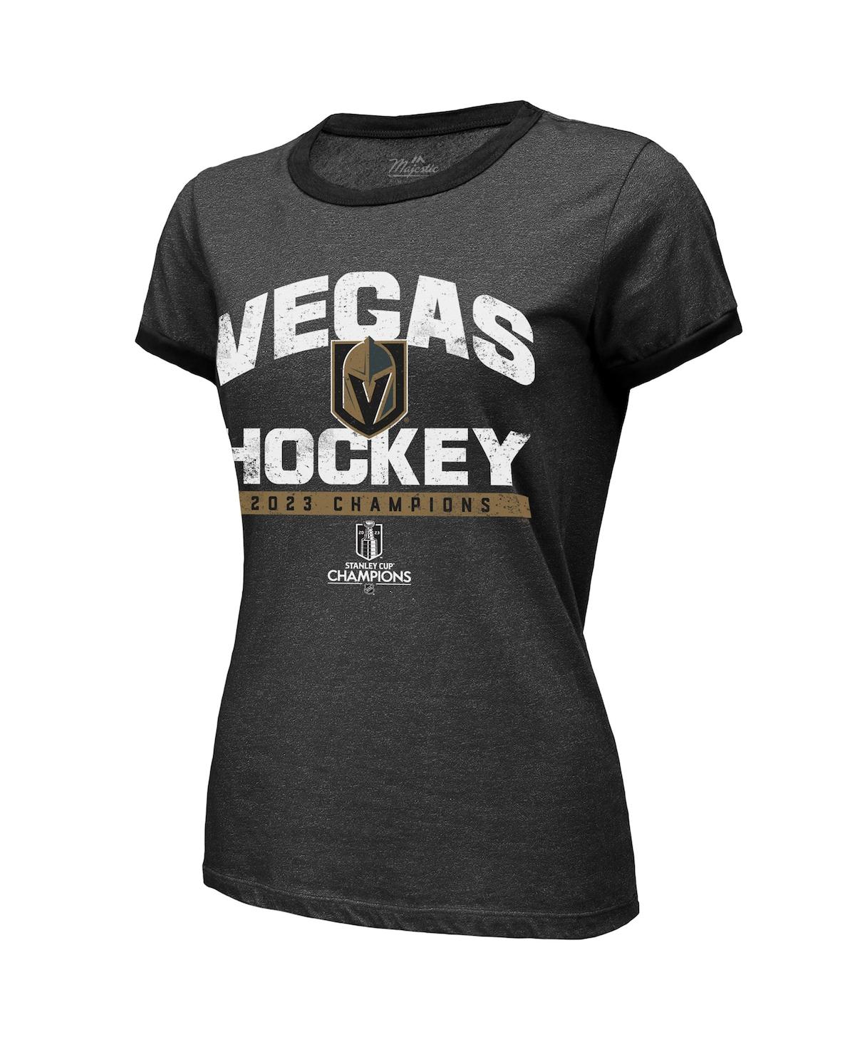 Majestic Women's  Threads Black Vegas Golden Knights 2023 Stanley Cup Champions Ringer Tri-blend T-sh In Black