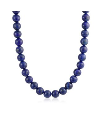 Plain Simple Classic Dark Blue Natural Lapis Lazuli Round 10MM Bead Strand Necklace Silver Plated Clasp