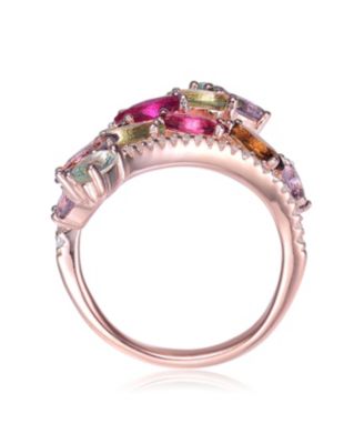 18K Rose Gold Plated Multi Colored Cubic Zirconia Accent Swirl Ring
