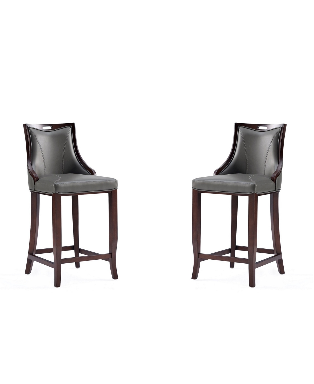 Manhattan Comfort Emperor 19" 2 Piece Beech Wood Faux Leather Upholstered Barstool Set In Pebble Gray
