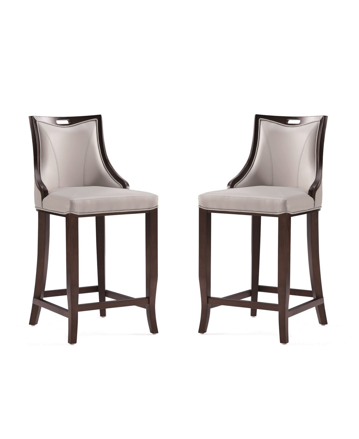 Manhattan Comfort Emperor 19" 2 Piece Beech Wood Faux Leather Upholstered Barstool Set In Light Gray