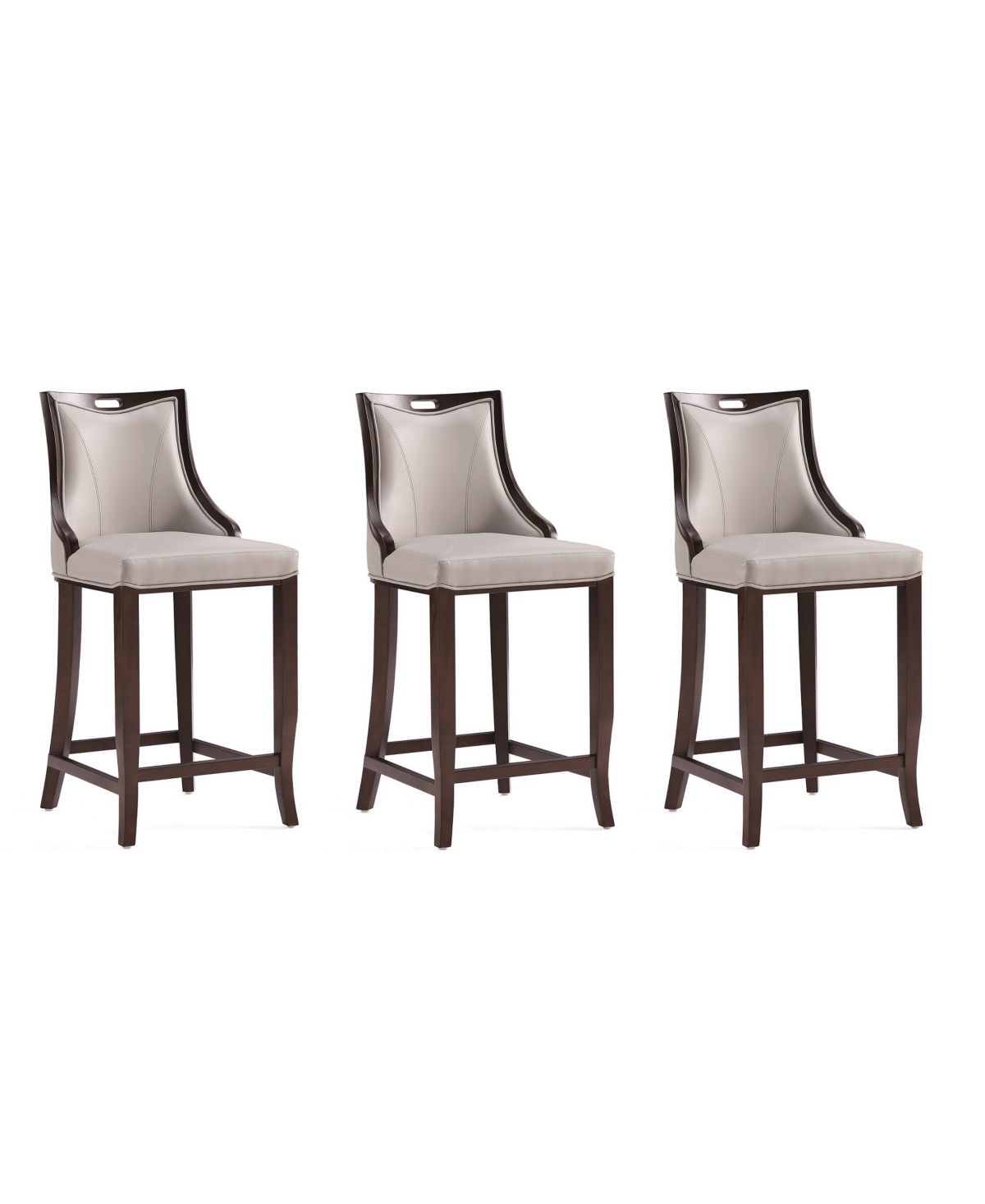 Manhattan Comfort Emperor 19" 3 Piece Beech Wood Faux Leather Upholstered Barstool Set In Light Gray