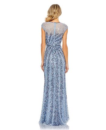 Mac Duggal Women's Embellished Illusion High Neck Cap Sleeve Gown - Macy's
