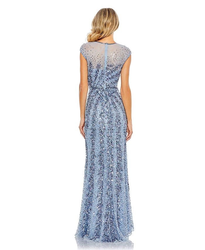 Mac Duggal Women's Embellished Illusion High Neck Cap Sleeve Gown - Macy's