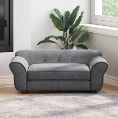 Dog Sofa Dark Grey Plush (80% polyester, 20% cotton), solid fir wood