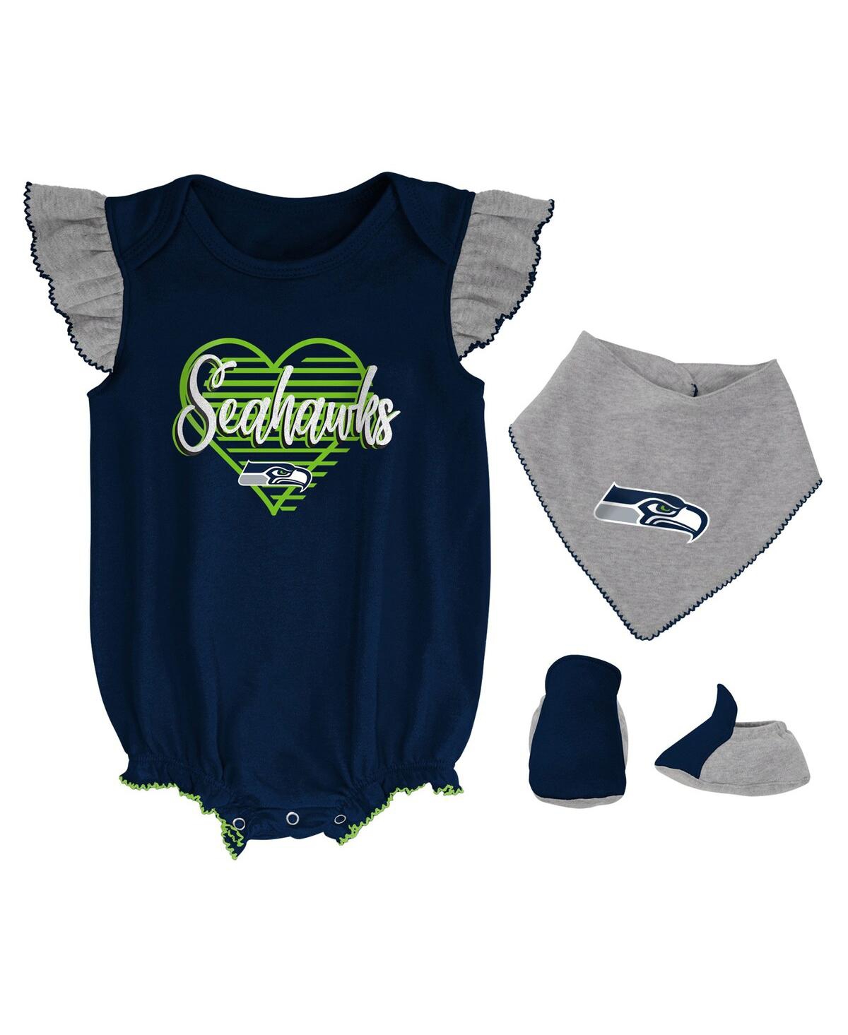 Shop Outerstuff Girls Newborn And Infant College Navy, Heathered Gray Seattle Seahawks All The Love Bodysuit Bib And In Navy,heathered Gray