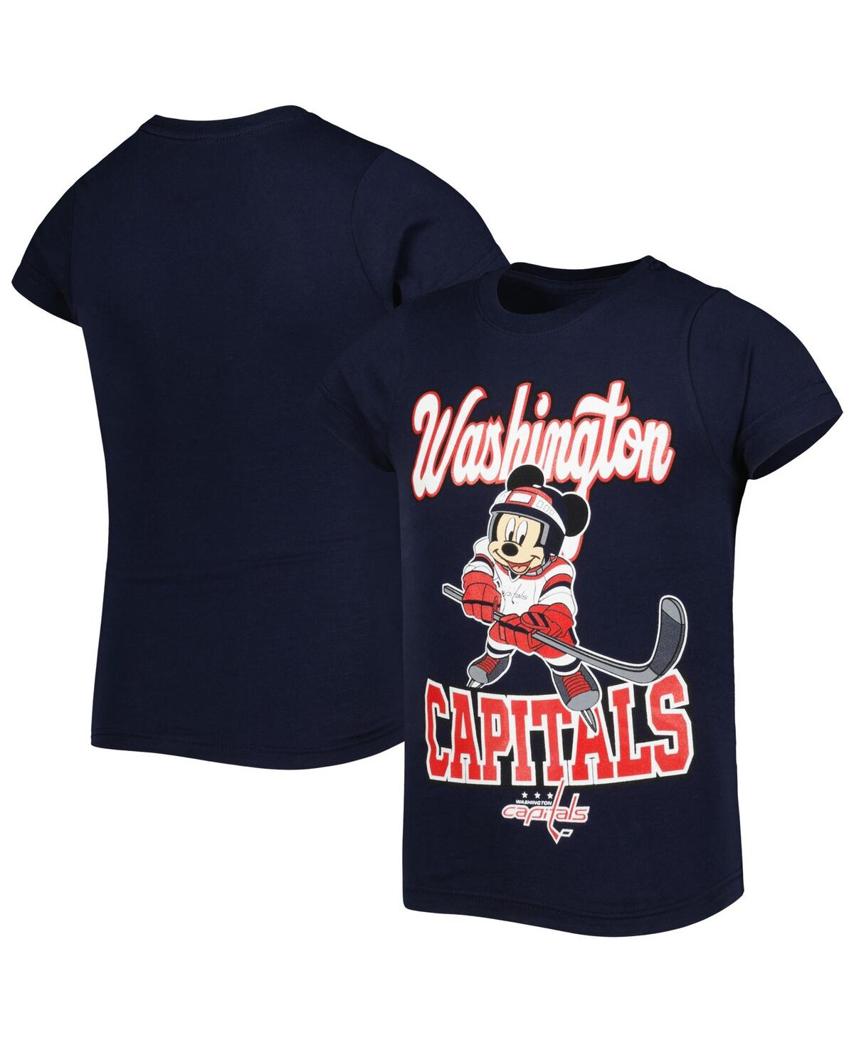 Outerstuff Kids' Big Girls Navy Washington Capitals Mickey Mouse Go Team Go T-shirt