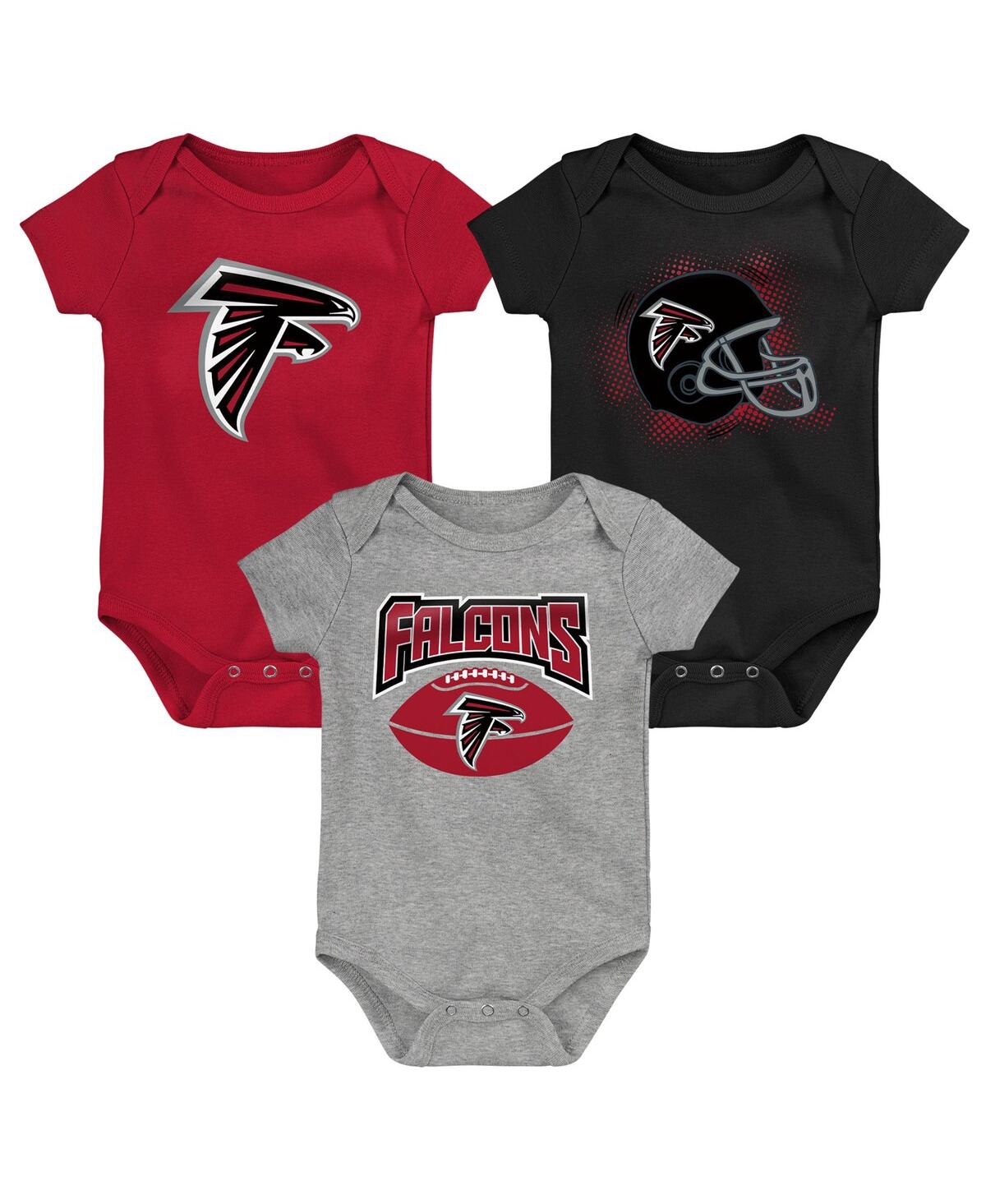 OUTERSTUFF INFANT BOYS AND GIRLS RED, BLACK, HEATHERED GRAY ATLANTA FALCONS 3-PACK GAME ON BODYSUIT SET