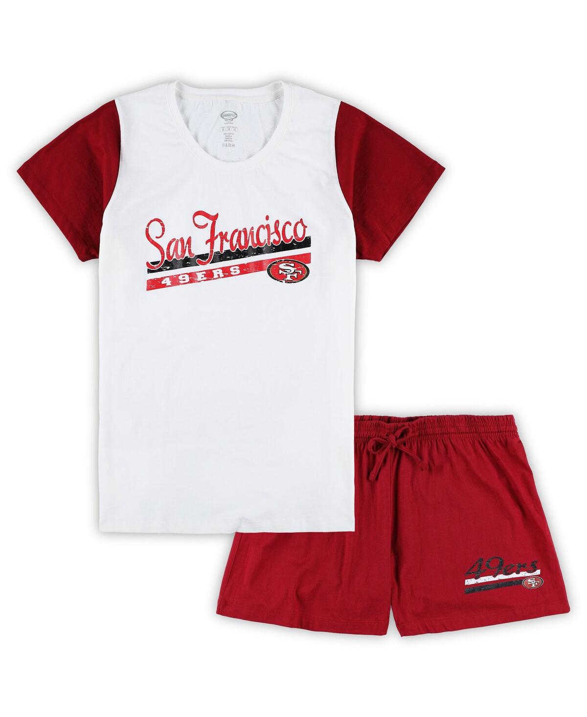 Women's Concepts Sport White/Scarlet San Francisco 49ers Plus Size Downfield T-Shirt & Shorts Sleep Set Size: 2XL