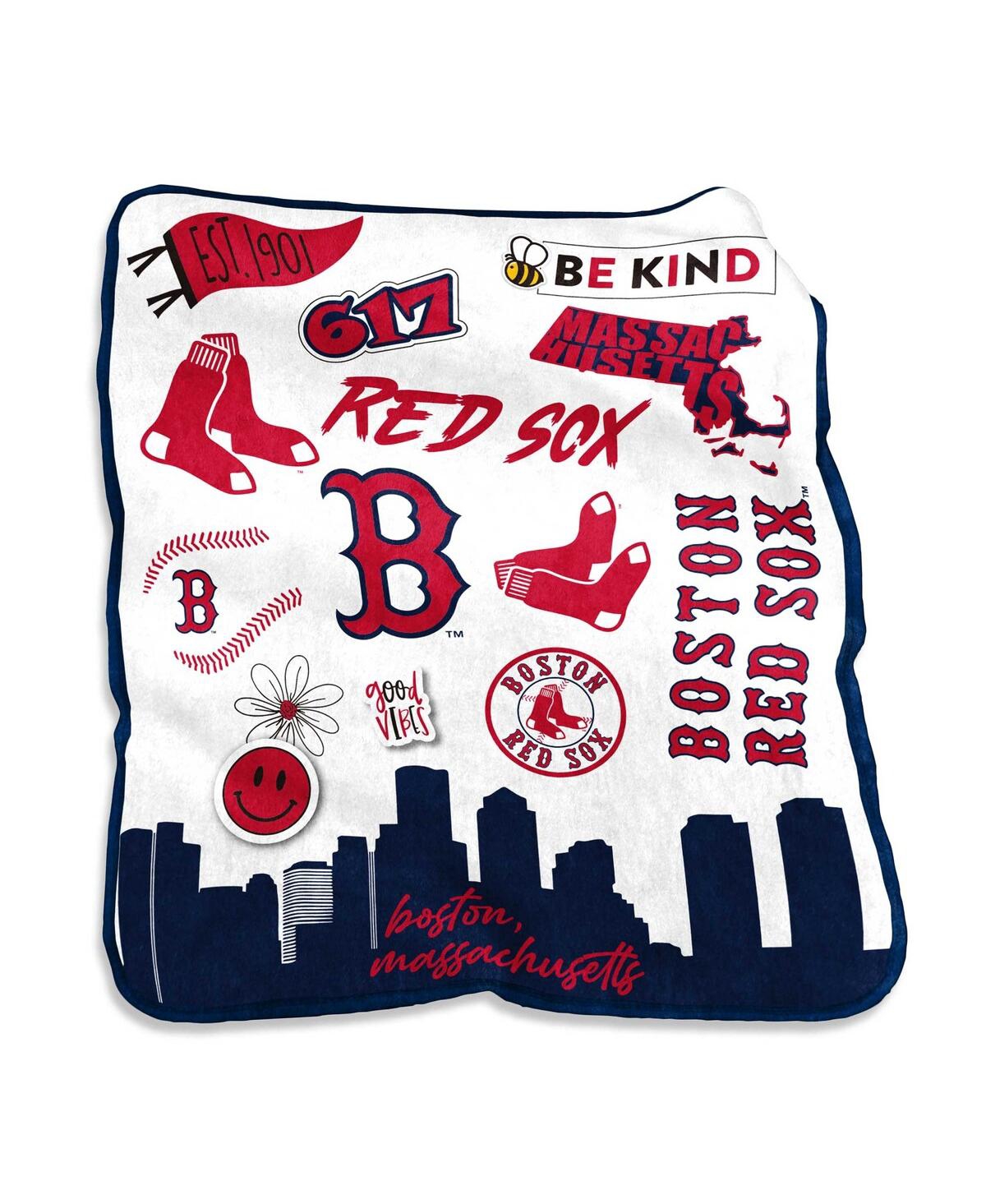 Logo Brands Boston Red Sox 50'' X 60'' Native Raschel Plush Throw Blanket In White,red